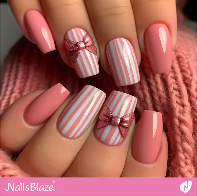Peach Fuzz Striped Bow Nail Design | Color of the Year 2024 - NB1941